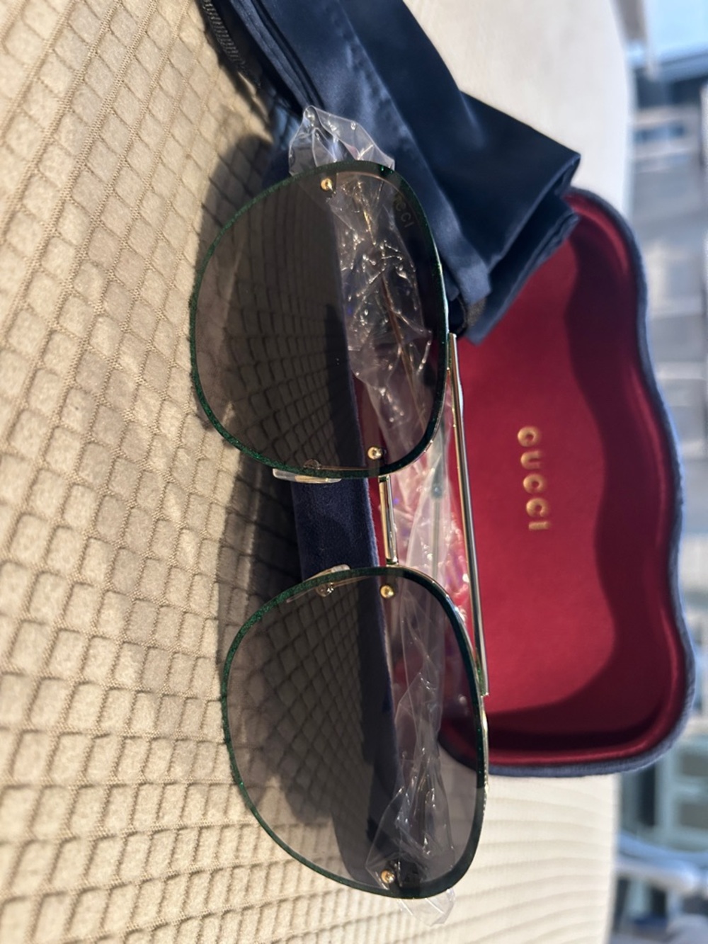 Gucci Sunglasses with Navy Case and Red Interior